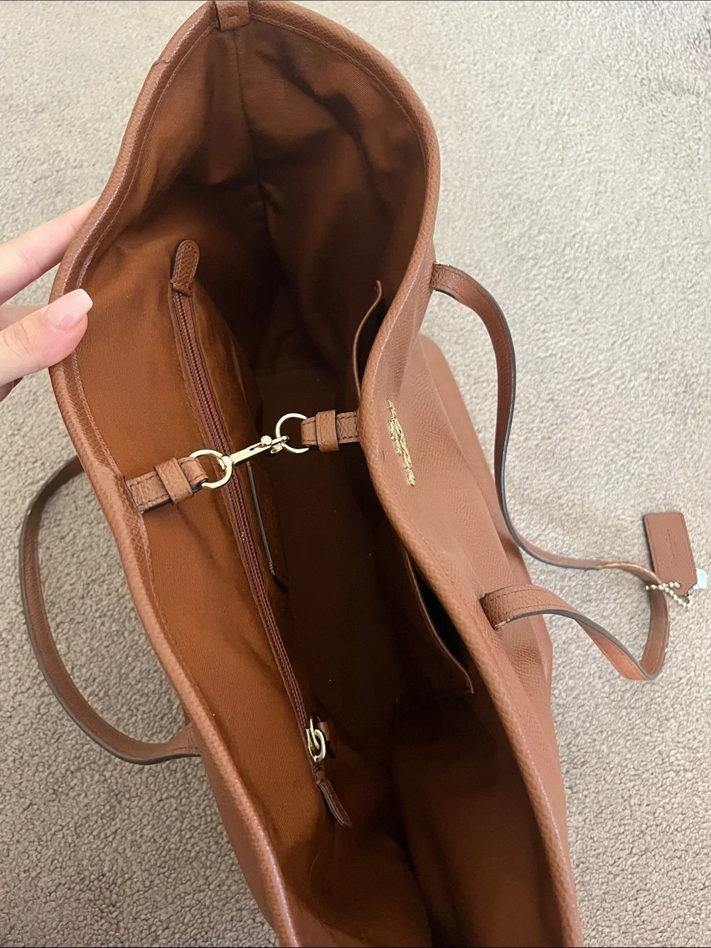 Coach Pebbled Leather Tote in Brown with Gold Hardware